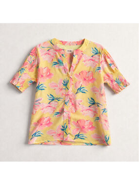 0266 NWOT **BIBI** Yellow Flowered Short Sleeve Blouse